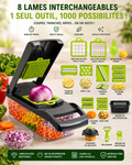 Coupe-Légumes Multifonction 16 en 1 – Mandoline, Hachoir et Râpe avec Bac de Récupération accessoire  de cuisine